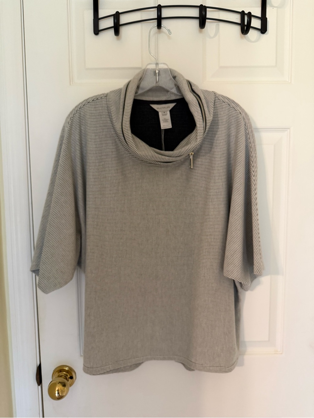 Multiples Light Gray Ribbed Cowl Neck Sweater